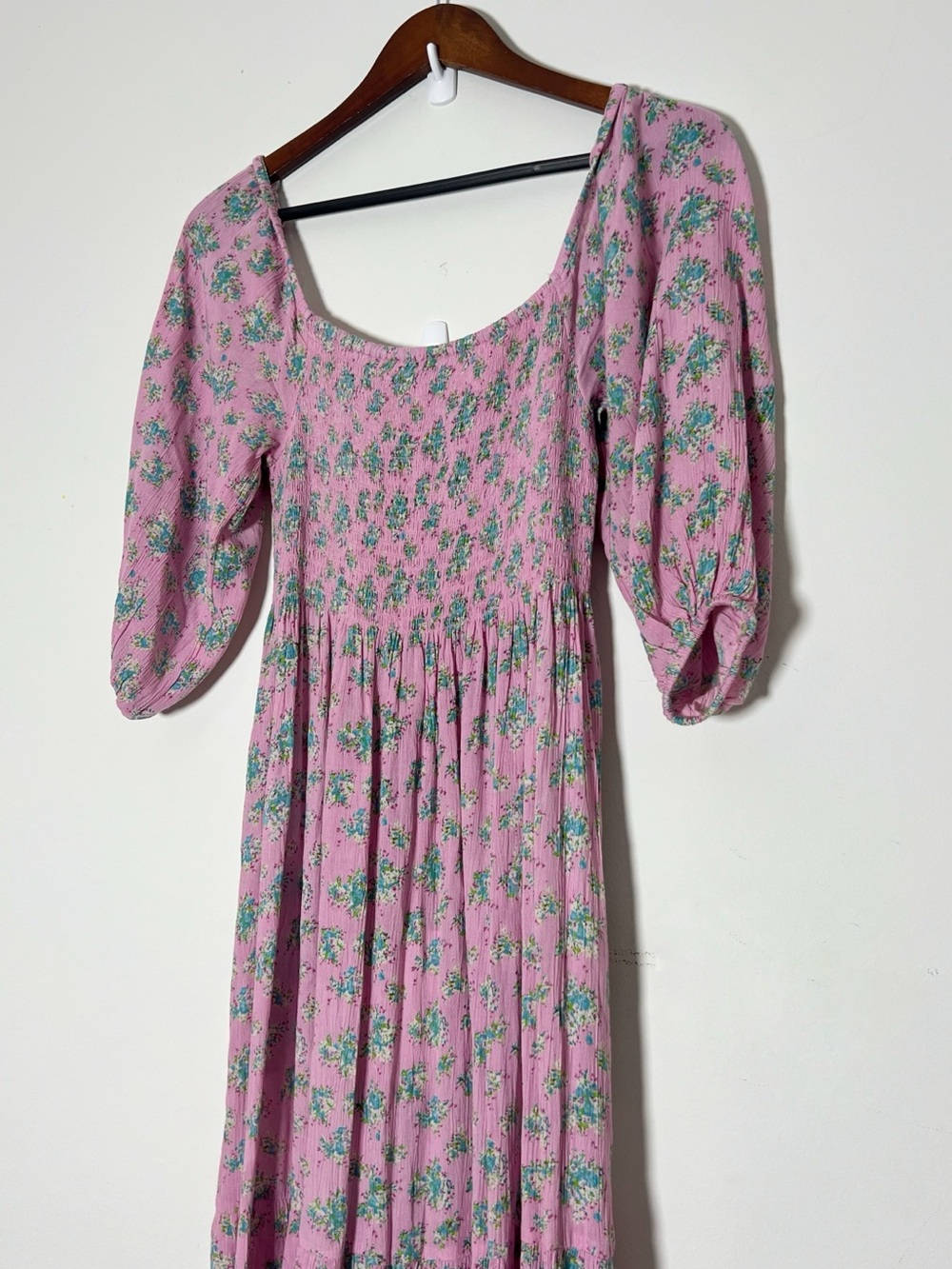 Urban Outfitters Lottie Floral Tie-Back Midi Dress Printed Smocked Puff Sleeve - Picture 3 of 8